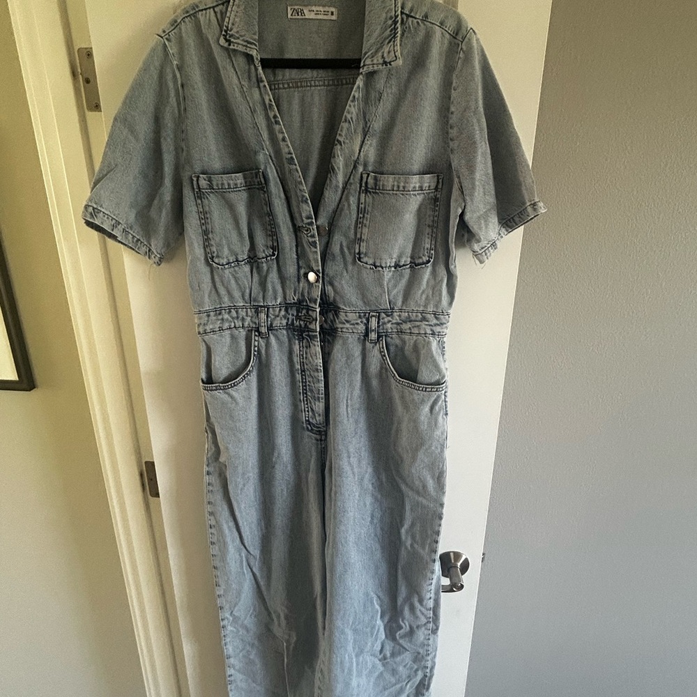 Zara Light Blue Denim Jumpsuit